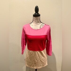 Charter Club Pink, Red & Cream Colorblock Long Sleeve Top